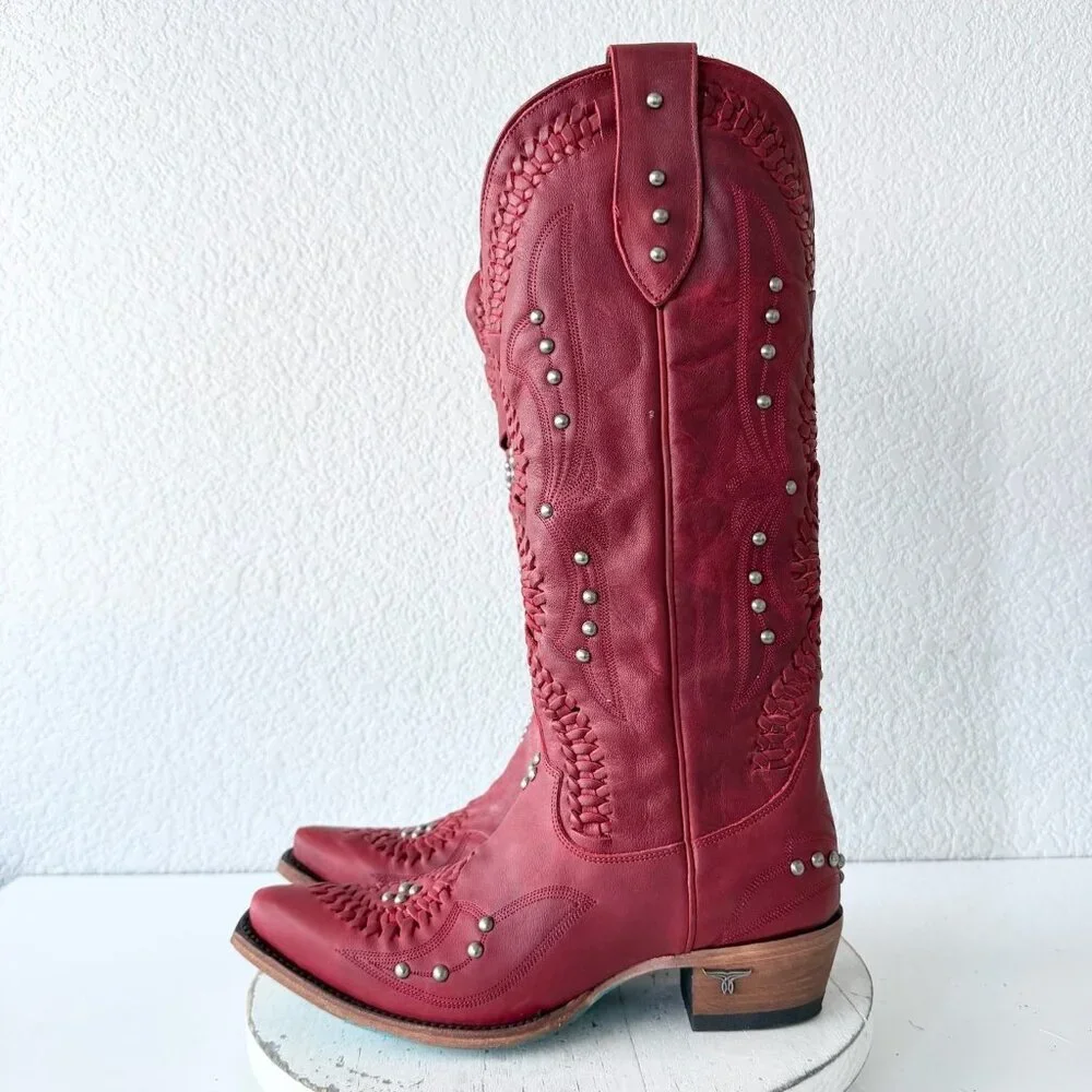 Lane COSSETTE Red Cowboy Boots Womens 9 Western Cowgirl Mid Calf Tall Snip Toe - Picture 4 of 11